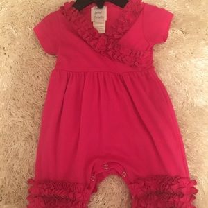 Lemon Loves Layette pink ruffle romper